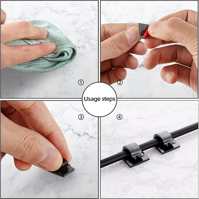 100 PCS Cable Clips Cord Organizer (Small, Medium,Large),Wire Holder for Cable Management, Outdoor Light Clips Light Hooks for LED String,Car Dash Cam, Extension Cord (Clear)