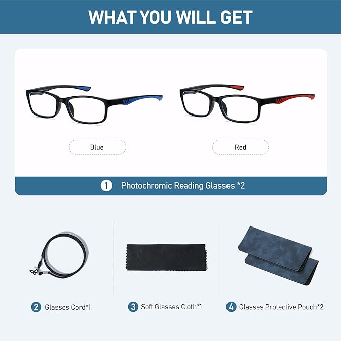 Sport Reading Glasses Men Photochromic Lens Blue Light Blocking Computer Reader Wide Style Spring Hinge Eyeglass LK6082