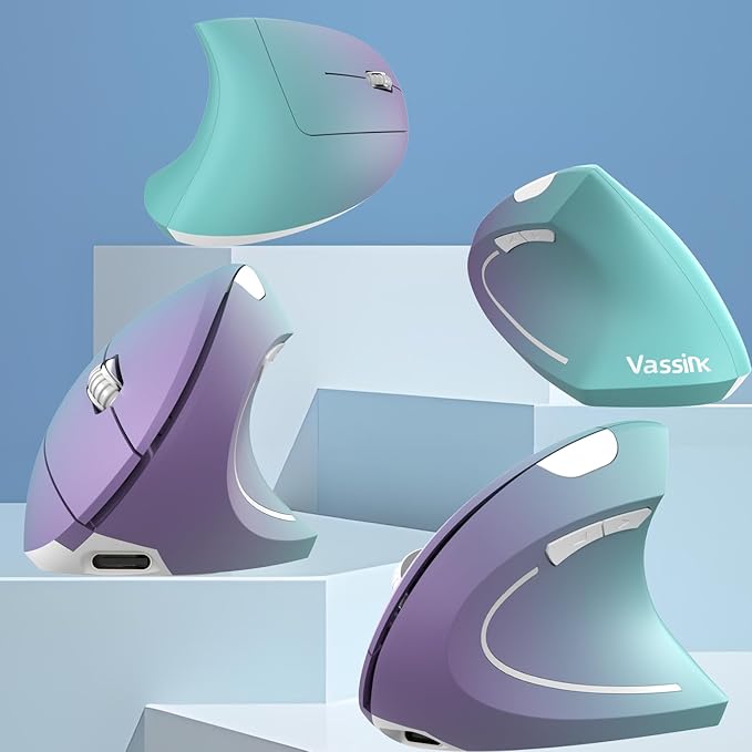 Vassink Ergonomic Wireless Rechargeable Mouse, USB A+Type C(2in 1) Connection, 800/1200/1600 DPI, 6 Buttons, 2.4GHz Carpal Tunnel Vertical Mice, for Laptop, Desktop,MacBook Purple Gradient Green