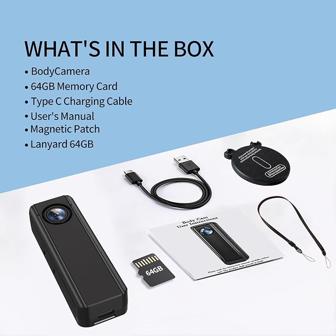 Mini Body Camera 64GB, 4K 30FPS Action POV Camcorder, Wearable Body Worn Cam with Audio and Video Recording, Hands Free Sports Camera with Magnetic Back Clip for Traveling Vlogging Cycling