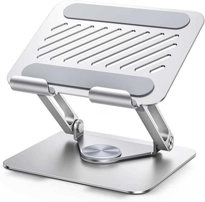 UGREEN Tablet Stand Holder for Desk with 360° Rotating Base Aluminum Dual Rod Support Adjustable Home Office Accessories Compatible with iPad Pro 13 12 11 Air Mini 5 4 3 Phone E-Reader Silver