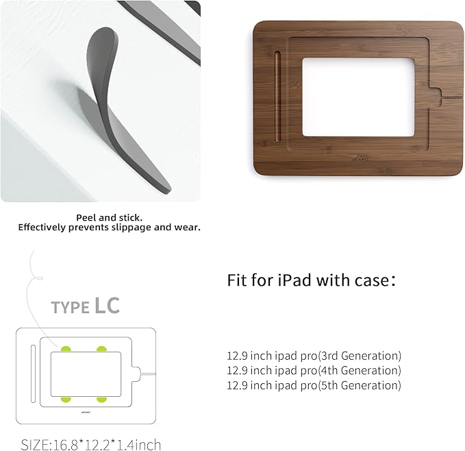 Bamboo Tablet Drawing Stand Tablet Holder - Portable & Adjustable 5 Angles,Laptop Stands Riser,Compatible with 12.9/13 inch iPad Pro-3rd-7th Gen(Walnut Varnish)