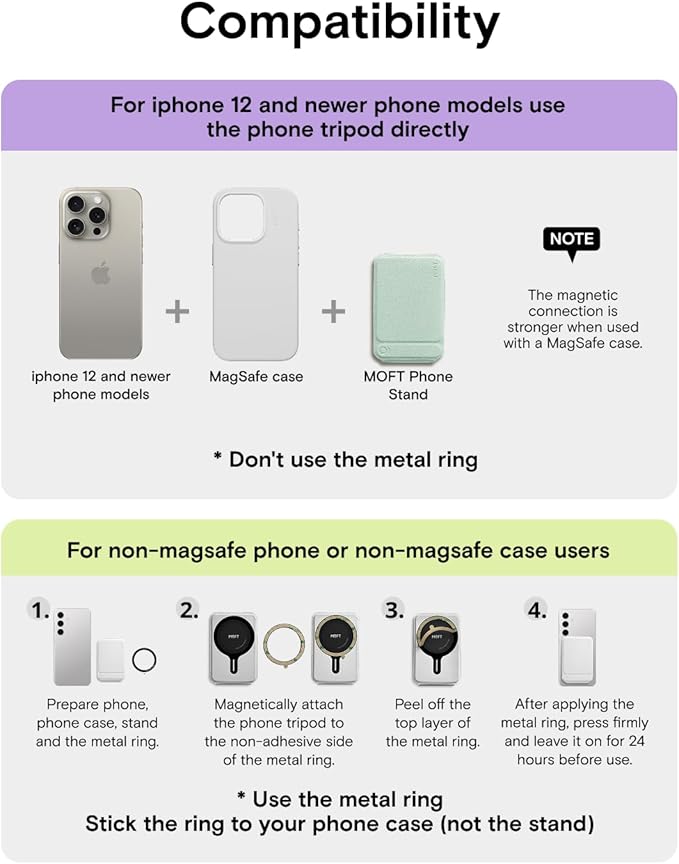 MOFT Phone Tripod Stand Selfie Stick for iPhone, Multi-Angles iPhone Stand, Lightweight & Portable Phone Holder, Strong Magnets, MOVAS Vegan Leather, Travel Essentials, Peppermint (Without Card Slot)