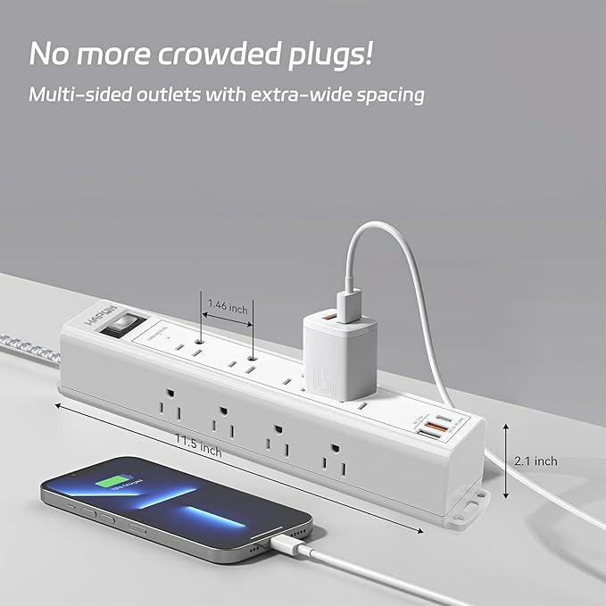 Surge Protector Power Strip 10 FT Extension Cord with Multiple Outlets - 12 Widely AC Outlets and 3 USB Ports, Flat Plug, Wall Mount Outlet Extender with 1700J Overload Protection, ETL Listed
