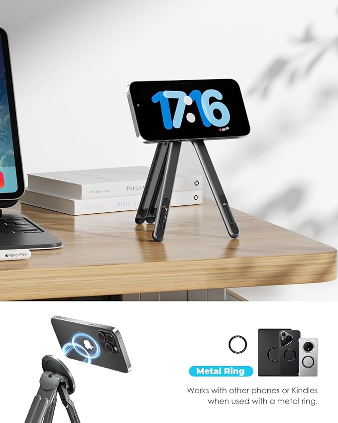 Viozon Portable Laptop Stand for Desk & Travel, Magnetic Phone Holder Tripod, Compatible with 10–16" Laptops and 4–13" Phones/Tablets, Compact Foldable Aluminum Alloy, 8-Level Height Adjustment
