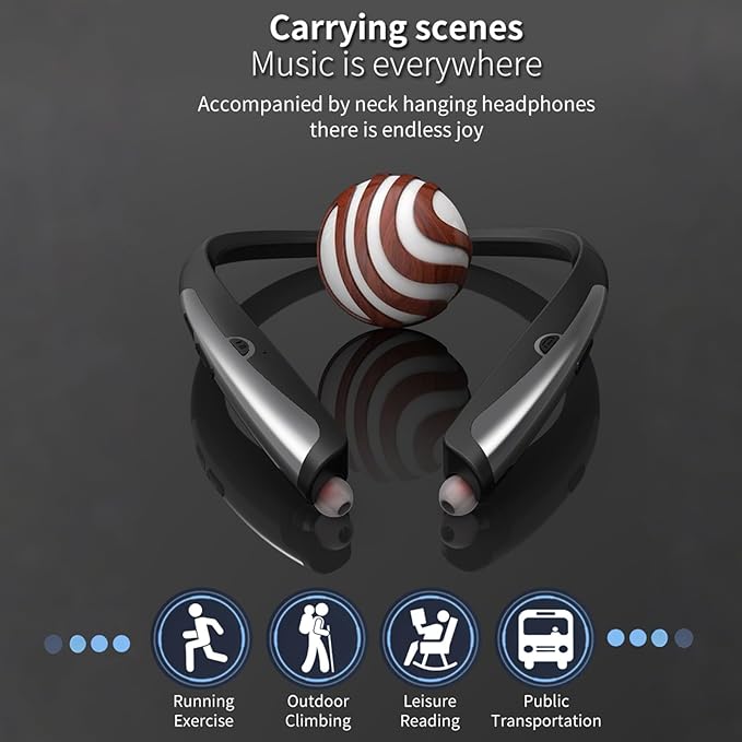 Bluetooth 5.0 Neckband Bluetooth Headphone, Sweat Resistant Noise Cancelling Stereo Headphones, and Retractable Ear Tips for Music, Conference, Videos(Bright Black¼