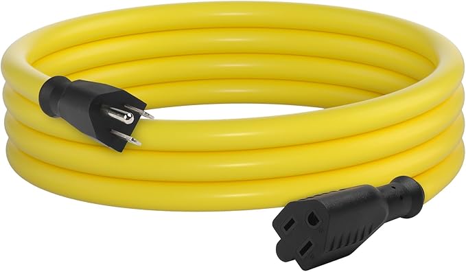 BN-LINK 6ft Outdoor Extension Cord, 12/3 SJTW Heavy Duty Power Cord, 3-Prong Grounded Plug, Weather Resistant, 15A, 1875W, Yellow, for Lawn, Garden, Appliances, ETL Listed