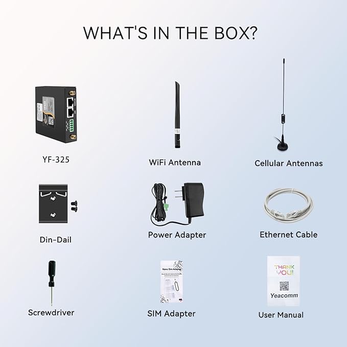 4G VPN Router, Industrial 4G LTE Router Yeacomm YF325 WiFi Modem Unlocked with Dual Sim Card Slot, RS232, External Antenna Cellular Modem in North/South America, NOT for Verizon