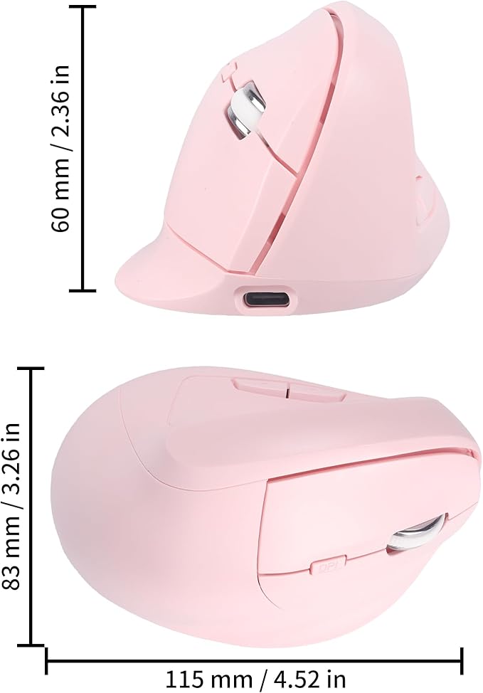 Wireless Bluetooth Mouse Vertical Ergonomic Dual Mode Rechargeable Silent Portable High Precision Optical Cordless Mice with USB Receiver for PC/Laptop/Tablet/MacBook Boy Girl,Reduce Wrist Pain(Pink)