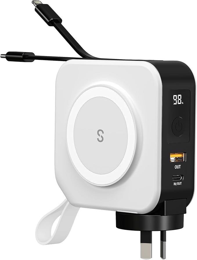 SnapWireless PowerPack Universal - 5 in 1 MagSafe Compatible Charger | Universal Adaptors | Power Bank | Included Adaptor Plug (Crisp White)