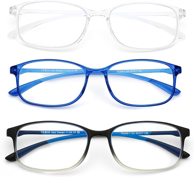 AQWANO 3 Pack Computer Reading Glasses Men Women Blue Light Blocking, Lightweight TR90 Flexible Frame Readers Glasses Anti Glare, No Rubber 2.5