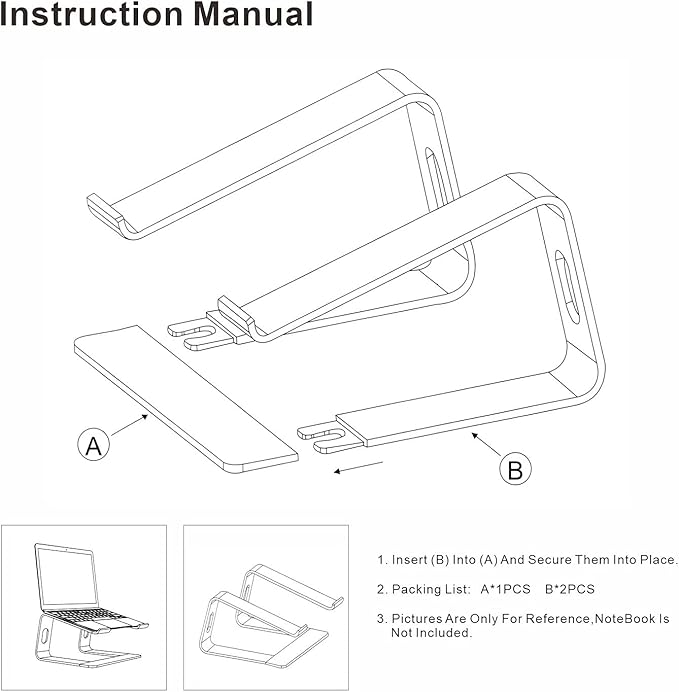 Ergonomic Aluminum Laptop Stand - Detachable Mount Riser Compatible With MacBook Pro/Air, HP, Lenovo, Samsung, Huawei - All 10-17.3" Notebooks (Silver)