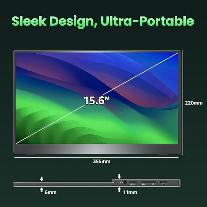cocopar Portable Monitor 15.6 Inch Upgraded Travel 1080P Monitor with Speaker Full Size HDMI USB-C External Display for Laptop MacBook Surface PC Xbox PS4/5, with Kickstand, VESA Mountable