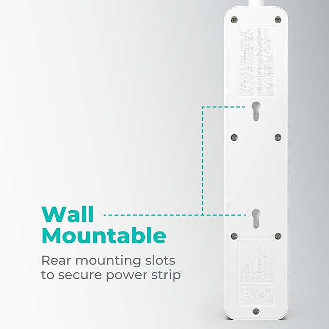 KMC USB-C PD Surge Protector 3-Outlet Power Strip 2-Pack, 30W Power Delivery USB-C Port, 2 USB-A Ports, 980J Surge Protection, 6-Foot Extension Cord, White