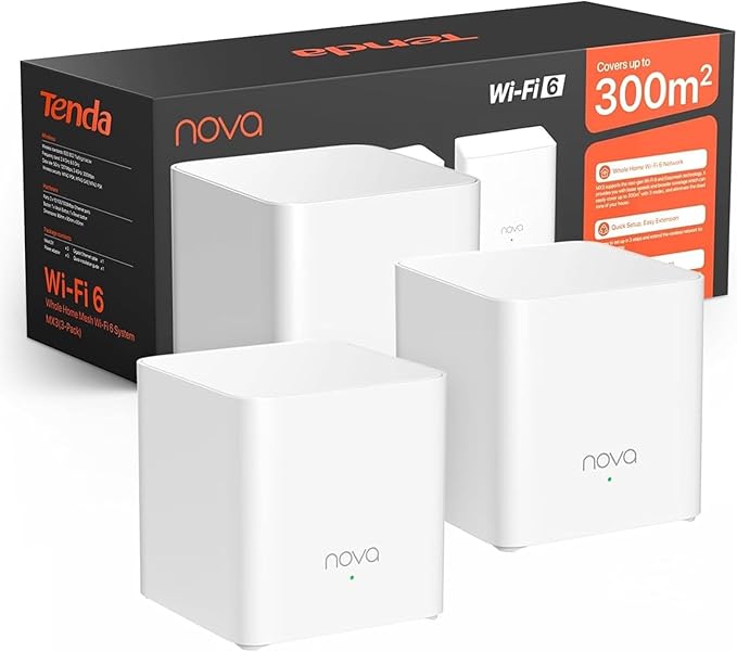 Tenda AX1500 Mesh WiFi 6 System Nova MX3 - Covers up to 3500 sq.ft - Whole Home WiFi 6 Mesh System - Gigabit Mesh Router for 80 Devices - Dual-Band Mesh Network - Replaces Wireless Router - 3-Pack