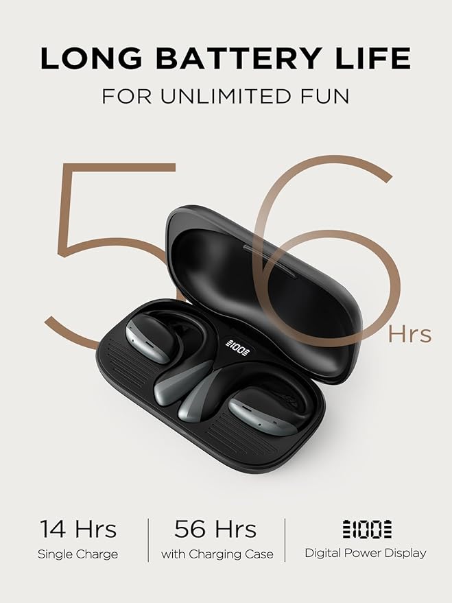 Open Ear Headphones, Bluetooth 5.4 Bone Conduction Headphones True Wireless Earbuds with Mic Clear Calls, 56H Playtime Lightweight Bone Earbuds with IPX6 Waterproof, Comfort Fit for Fitness, Black