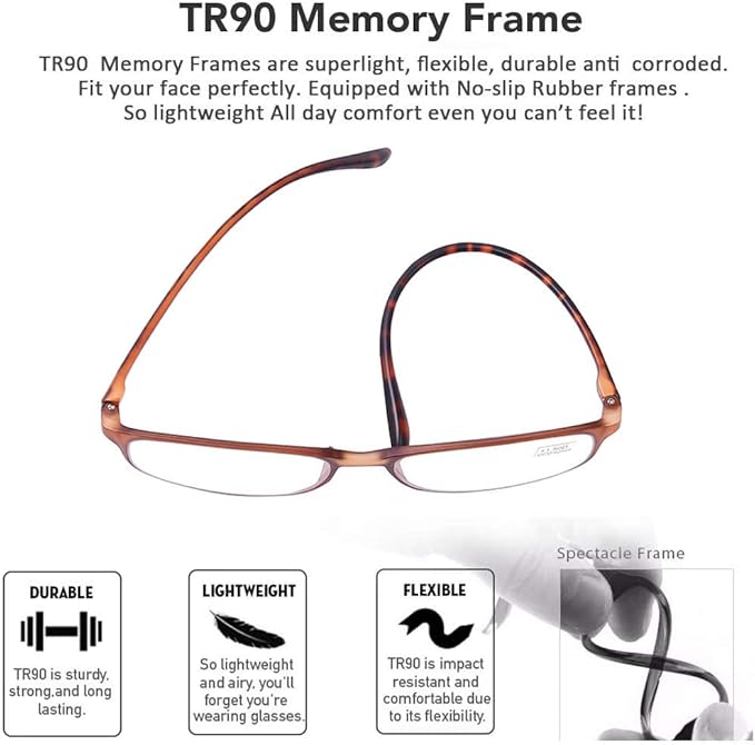 AQWANO Blue Light Blocking Reading Glasses Women Men 2.5 - Computer Readers for Comfortable Lightweight TR90 Flexible Frame Anti Glare Eye Strain Eyeglasses, No Rubber Arms