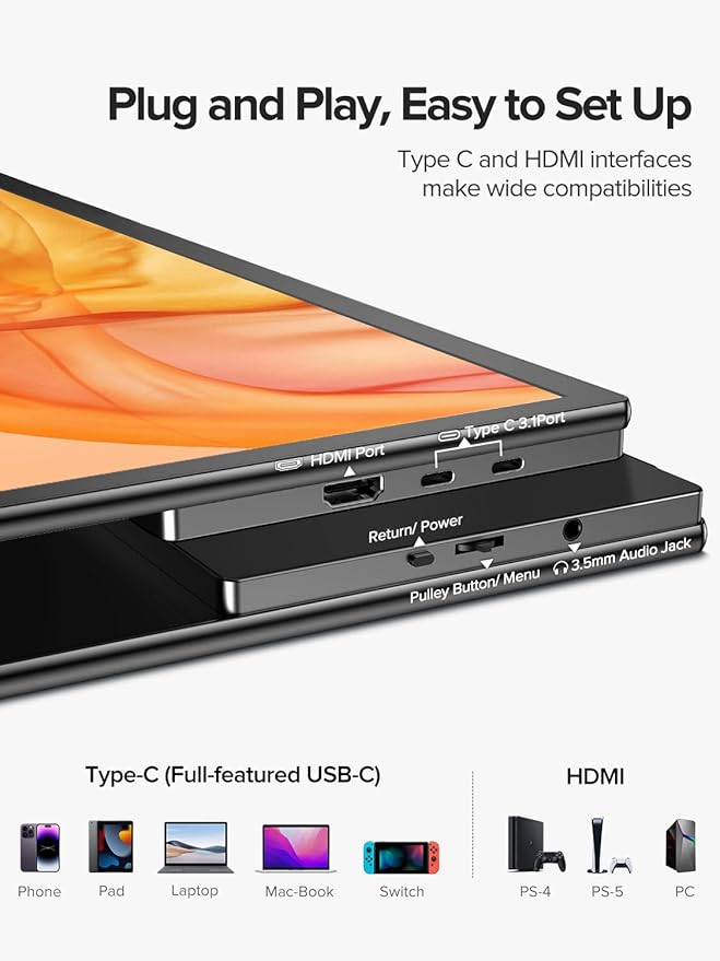 Portable Monitor Touchscreen 21.5 inch 120hz, FHD 1080P Portable Gaming Monitor w/VESA Kickstand HDR Speakers USB C Mini HDMI for Phones PC Gaming Devices, Travel Second Screen for Business