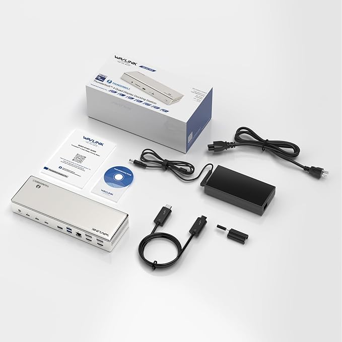 WAVLINK Thunderbolt 4 Dock with 100W Charging, Displaylink Docking Station Quad 4K@60Hz Monitors,3 Thunderbolt 4 Ports, 2.5G Ethernet, USB C Docking Station for Mac and PC,Displaylink Driver Required