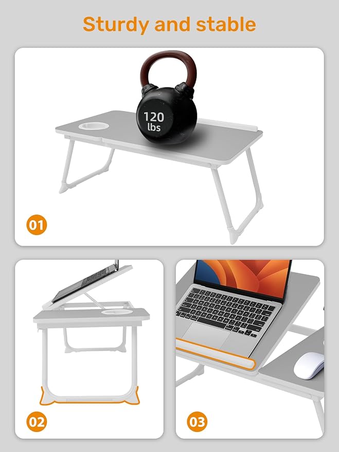 Lap Desk for Couch/Sofa/Floor, 5-Angle Adjustable Bed Desk with Foldable Legs &Cup Holder, Light Weight Bed Tray Table for Writing/Eating/Reading, Portable Laptop Stand for Adults, Kids