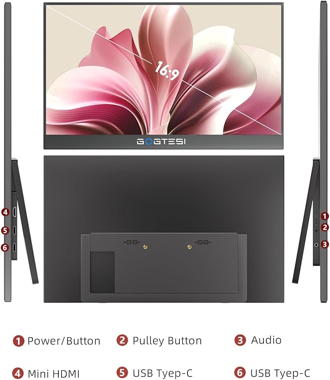 Wireless Portable Monitor 15.6 Inch 1080P FHD Ultra Slim Display WiFi Connectivity 180° Adjustable Built-in Stand Lightweight Travel Monitor for Laptop, MAC, Phone, PS5