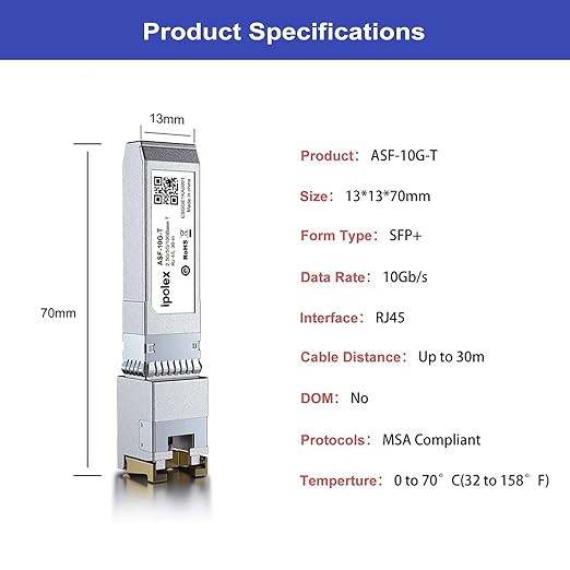 ipolex 2.5/5/10G SFP+ to RJ45 Transceiver, 10GBase-T Module, 10G-T Copper SFP+ CAT6a/CAT7 RJ45 Module, Up to 30m, for Cisco SFP-10G-T-S, Ubiquiti UF-RJ45-10G, Meraki, TP-Link, Netgear and More, 2 Pack