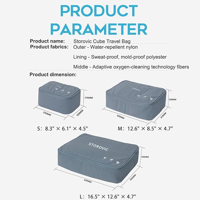 Packing Cubes for Travel Luggage Organizer Bags, Rapid-Odor-Elimination Sock & Underwear Cube, Water-Resistant Gym Bag, Soft Portable Packing Cubes for Travel(12.6” × 8.5” × 4.7”) M