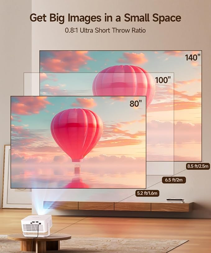 2025 Android 14 Smart Projector 4K & 8K Support, Portable Projector with WiFi 6 and Bluetooth 5.4, Auto Focus & Vertical Keystone, 180°Rotatable, Mini Proyector for Outdoor Home HY300Max