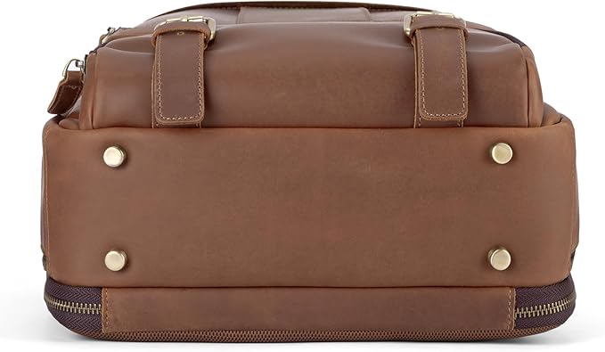 Tzowla Leather Laptop Backpack, Bag for Men and Women,Business Travel Work Rucksack Fits 15.6 Inch Laptop, Bookbag with USB and Type-C Charging Port-Brown