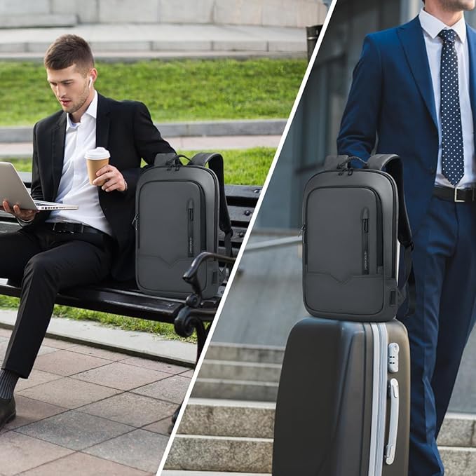 hk Backpack for Men Business Slim Backpack with USB Charger Computer Lightweight Anti-theft Travel (Dark Grey, 17.3 Inch)