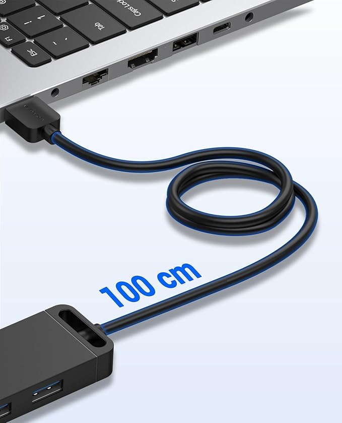 VENTION USB Hub 3.0 Splitter with 3FT Extension Long Cable 4-Port Ultra-Slim Multiport Expander for Desktop, PC, Laptop, Surface Pro, PS4, Flash Drive, Mobile HDD