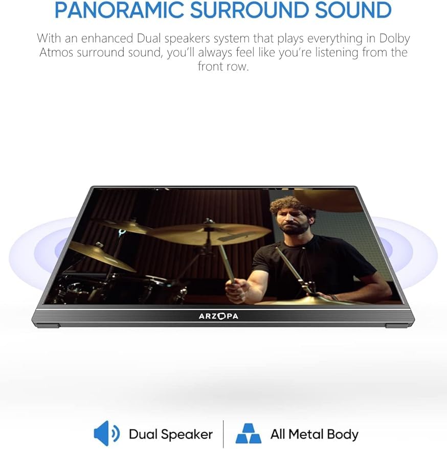 ARZOPA Portable Monitor, 15.6'' 1080P FHD Laptop Monitor USB C HDMI Computer Display HDR Eye Care External Screen w/Smart Cover for Mac Phone Xbox Switch PS5-S1 Table