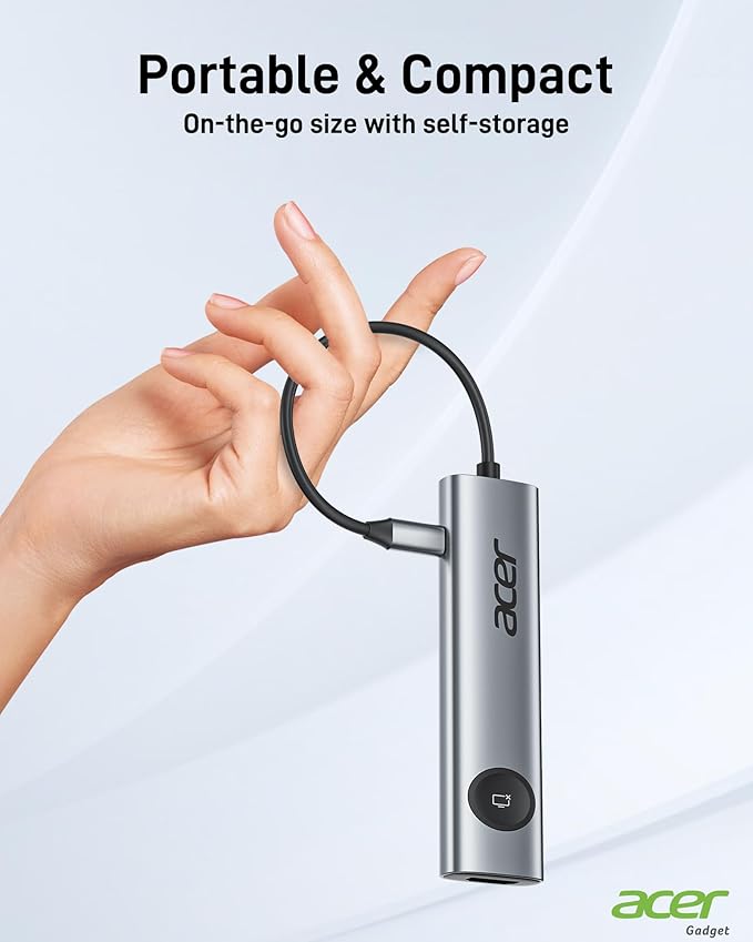 Acer USB C to HDMI Multiport Adapter, 7 in 1 USB-C Hub with HDMI 4K@60Hz, 100W PD, 2 USB-A 3.1 and 1 USB C 3.1 with 5Gbps, SD Card Reader, Type C Dongle for MacBook Pro/air, iPad, iPhone 16/15, Grey