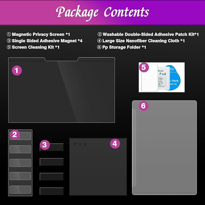 PYS Magnetic Laptop Privacy Screen 16 Inch 16:10 Ratio - Computer Monitor Screen Privacy Shield, Anti-Glare Blue Light Filter, Detachable Privacy Screen Protector for Lenovo, Hp Envy, Dell