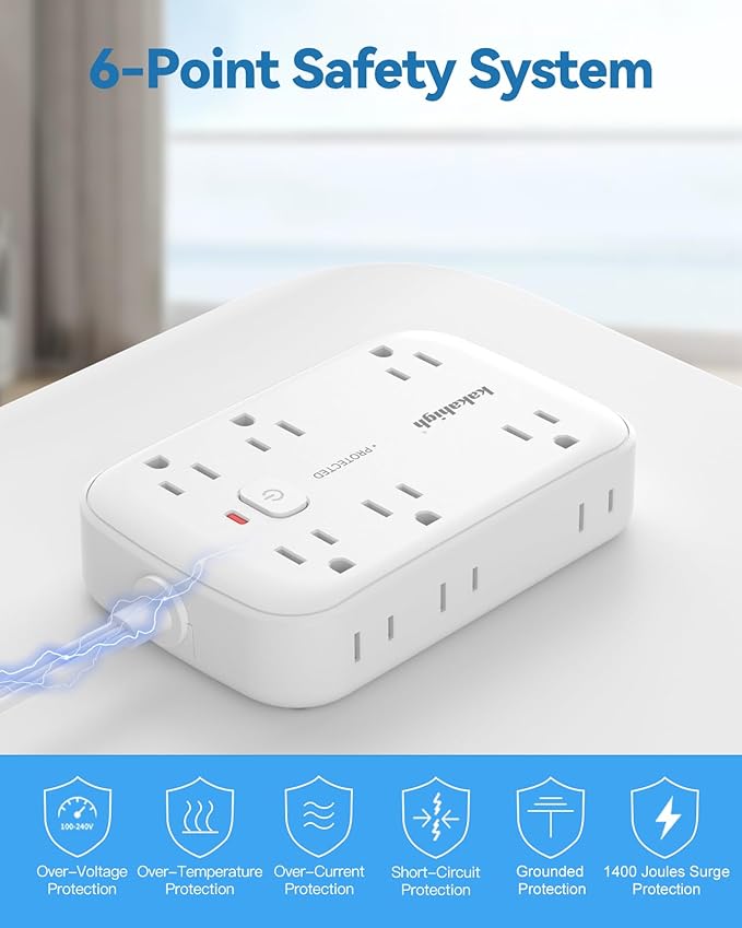 Flat Extension Cord with Outlet Cover & Multi USB- 5 FT, 1625W 3 Prong Extension Cord with 12AC Outlet 6 USB (24W/4.8A), Multi Ports Charging Station for Behind Wall Furniture Couch Sofa TV