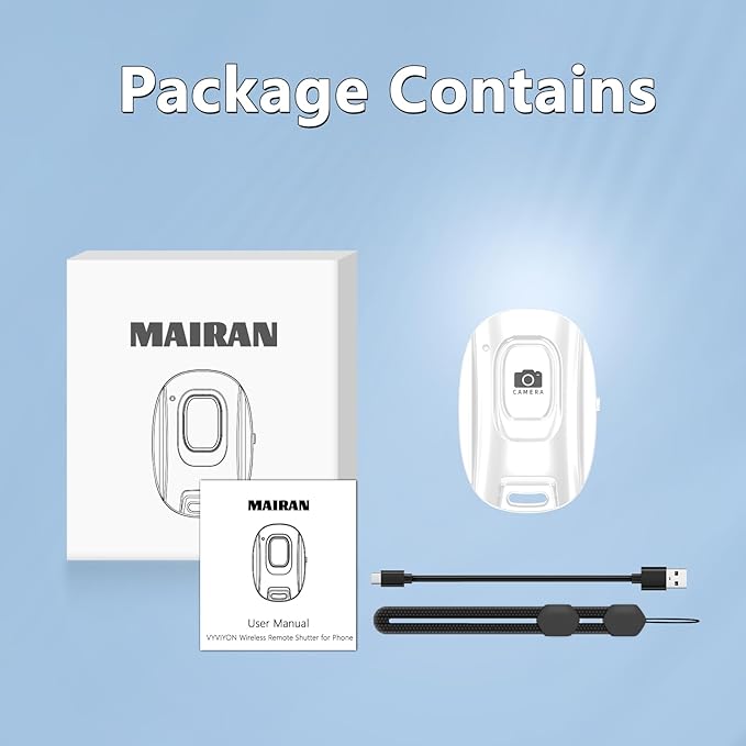 MAIRAN Rechargeable Wireless Camera Remote Shutter for iPhone and Android Smartphones, Bluetooth Phone Remote Control,Selfie Button for Photos and Videos Charging Cable Included-White