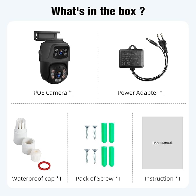 Fuers 6MP PoE Security Camera with Dual-Lens, Surveillance Outdoor Indoor for Home, Person Detection, Work with PoE Security Camera System, Color Night Vision,Two Way Talk,Support 128G SD Card