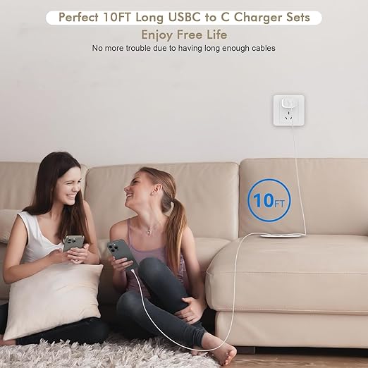 iPhone 16 15 Charger Fast Charging, 2Pack 10FT Extra Long USBC to C Cable Cord with 20W Apple iPad USB C Fast Charger USB C Wall Charger Block for iPhone 16/16 Plus/16 Pro/16 ProMax/15/15 ProMax/iPad