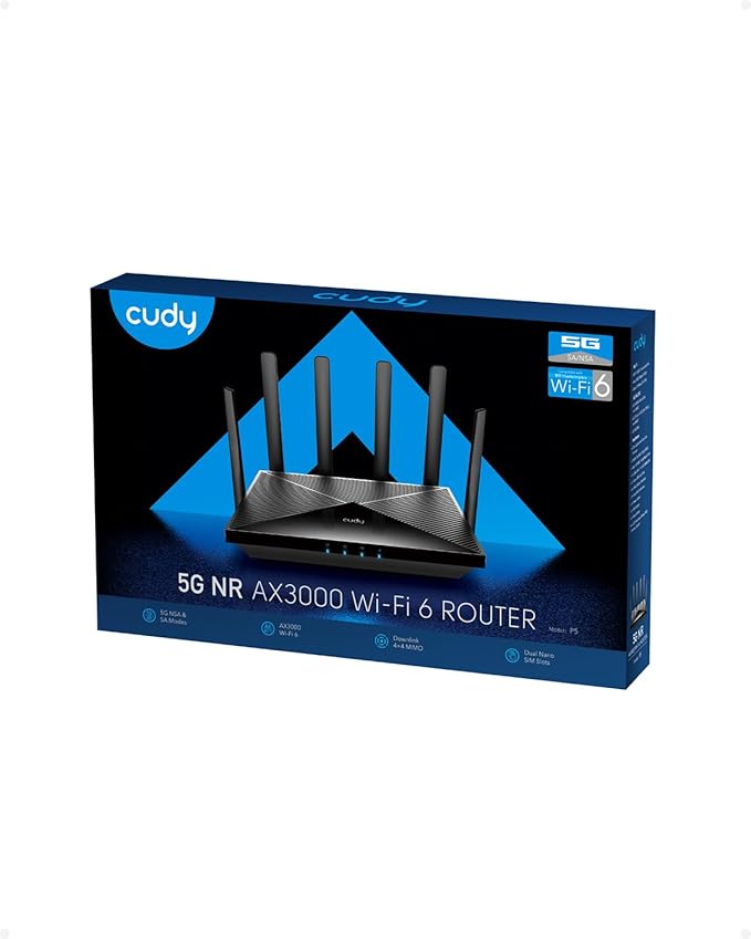 Cudy New 5G NR SA NSA AX3000 WiFi 6 CPE Router, AX3000 Dual SIM 5G Cellular Router, Qualcomm IPQ5018, SDX62, Band Lock, VPN, Zerotier, Cloudflare, P5 (Renewed)