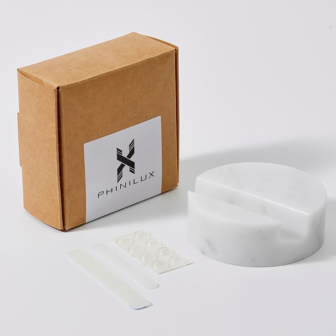 Marble Phone Stand for Desk, Cell Phone Holder for Kitchen Countertops, Office iPhone Stand, Cute Boho Modern Accessories, Italy Carrara(Matte-Finished)