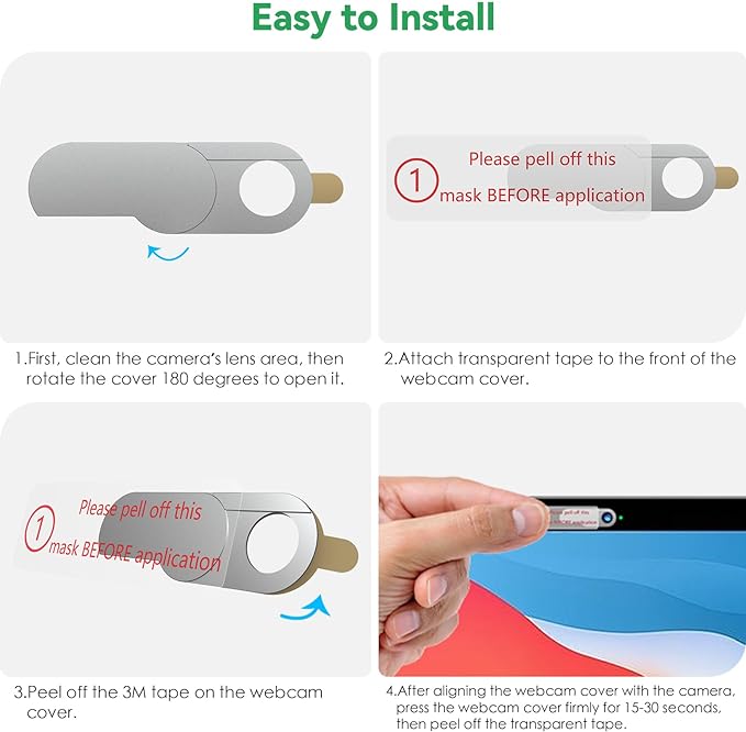 CloudValley Ultra-Thin Metal Webcam Cover for MacBook Pro/iPad/Laptop - 0.015" Privacy Camera Protector with 3M Adhesive (2-Pack) No Residue, Universal Fit for Laptop Accessories (Silver)