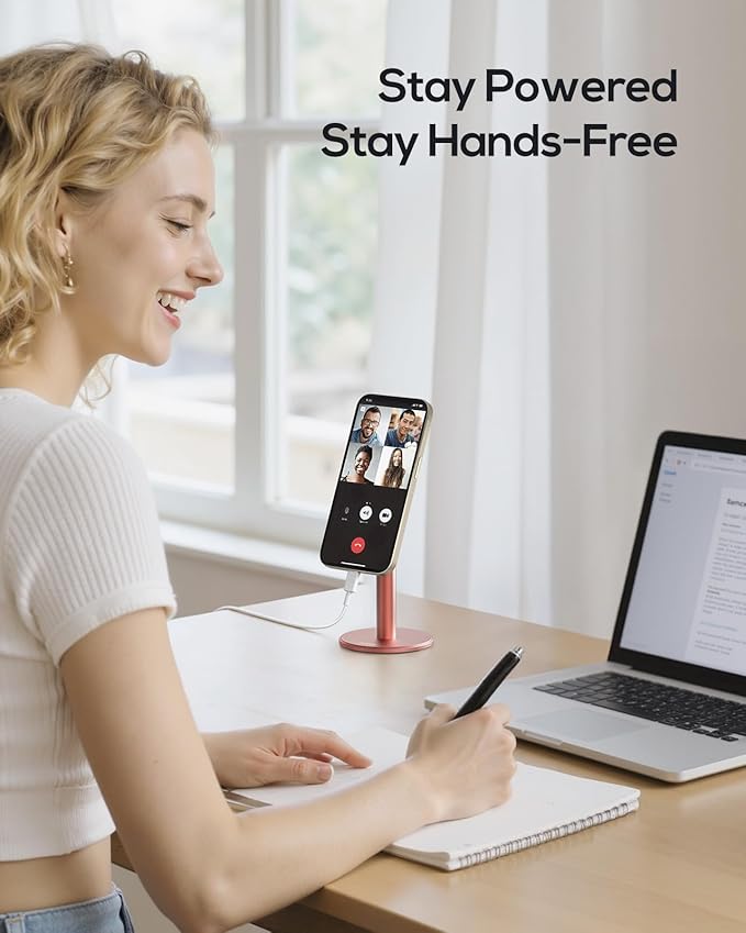 Nulaxy Magnetic Full Aluminum Phone Stand, 360 Rotating Cell Phone Stand for Desk with Metal Ring, Adjustable Phone Holder Compatible with Phone 17 16 15 14 Pro Max and MagSafe Case, Pink