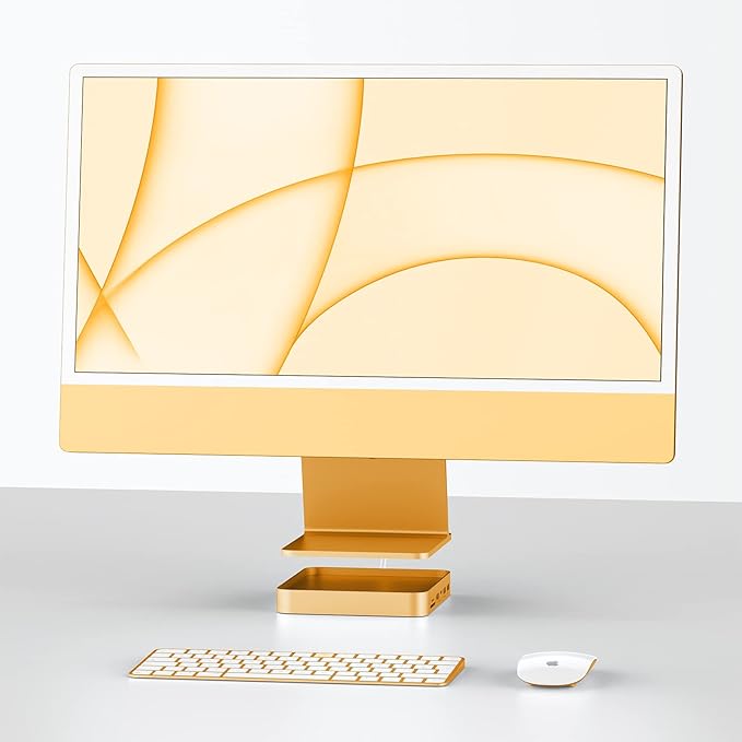 USB C HUB for iMac 24 inch 2021/2023/2024, PULWTOP USB Hub Adapter iMac Accessories for iMac M1/M3/M4 with USB C 10Gbps 3*USB A SD/TF, Docking Station Support Expand M.2 SSD (Not Included),Yellow