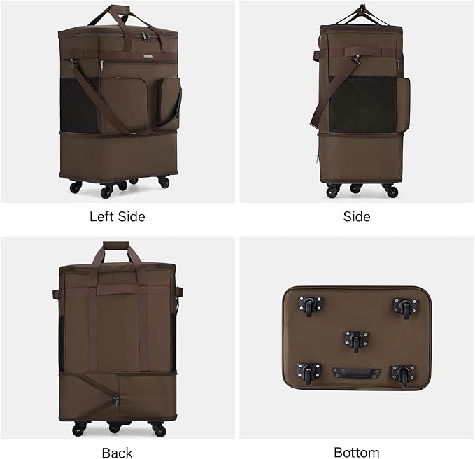 Hanke Expandable Collapsible Luggage with Wheels Suitcase, Rolling Travel Bag, Duffel Garment Tote Bag for Men Women, Lightweight Suitcase, Large Capacity Luggage with Spinner Wheel (Coffee)