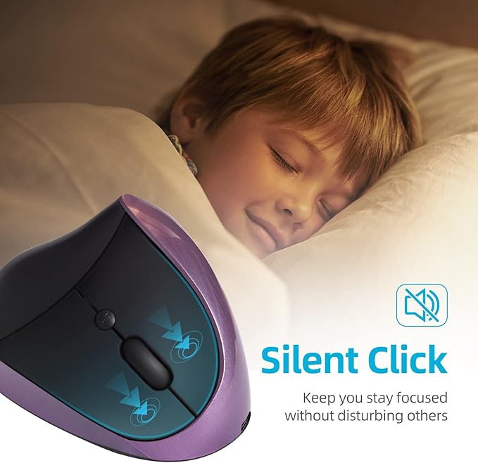 Ergonomic Mouse Wireless, Vertical Mouse Right Handed Small Mouse with 6 Buttons 1000/1200/1600 for Laptop,Desktop,PC, MacBook(Purple AA)