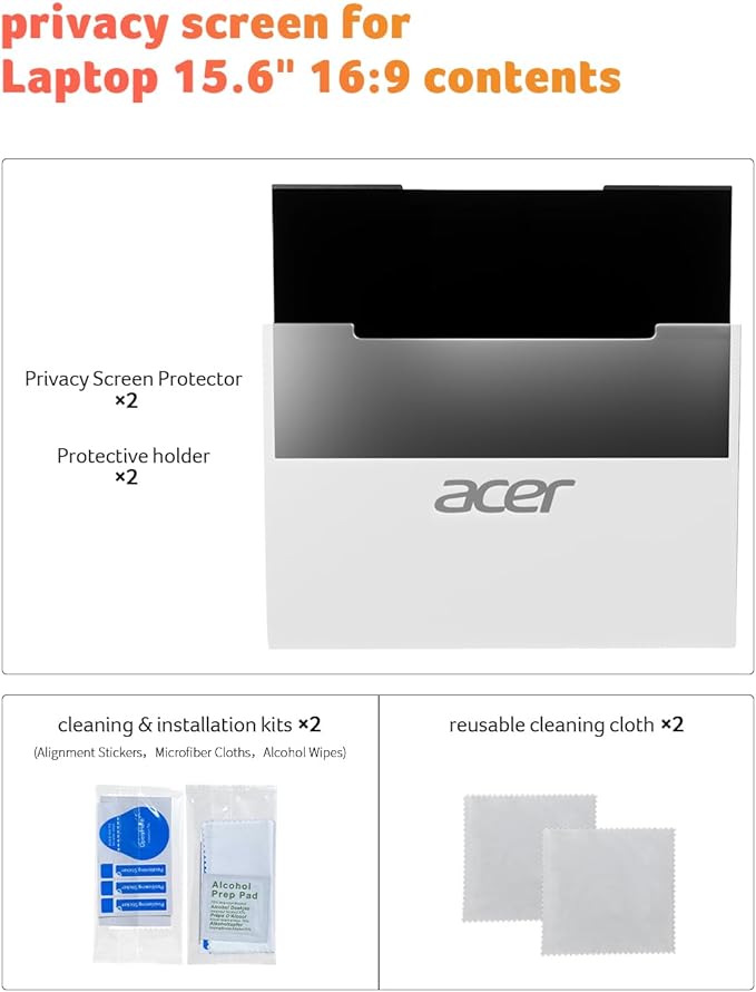 acer 2-Pack Laptop Privacy Screen - for Laptop 15.6 Inch 16:9, Magnetic & Removable Privacy Filter Shield, Anti-Glare Screen Protector, Dual-Sided Monitor Shield, for HP, Dell and Other Major Brands