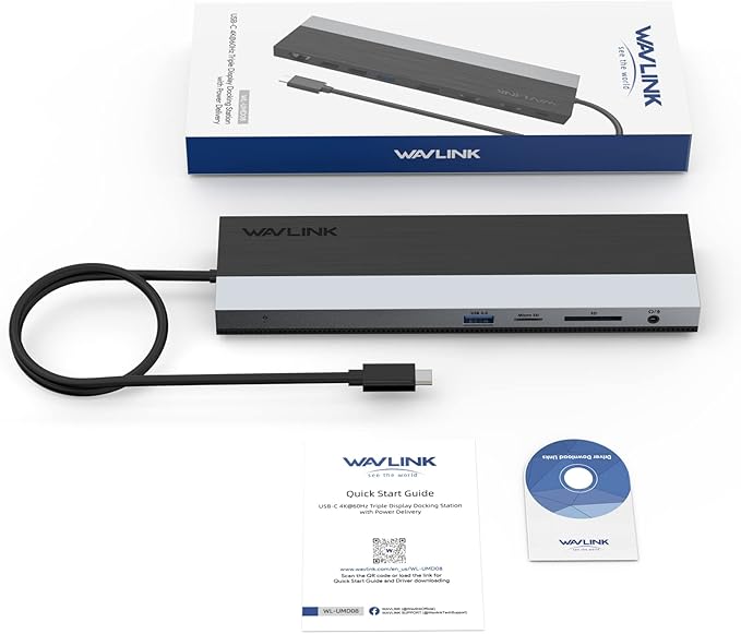 WAVLINK USB C Docking Station, USB-C Dock Triple Display PD 85W,USB Type C Hub with DisplayPort, HDMI, USB 2.0/3.0, Gigabit Ethernet, SD/TF Slot, Audio Jack for Windows and Mac