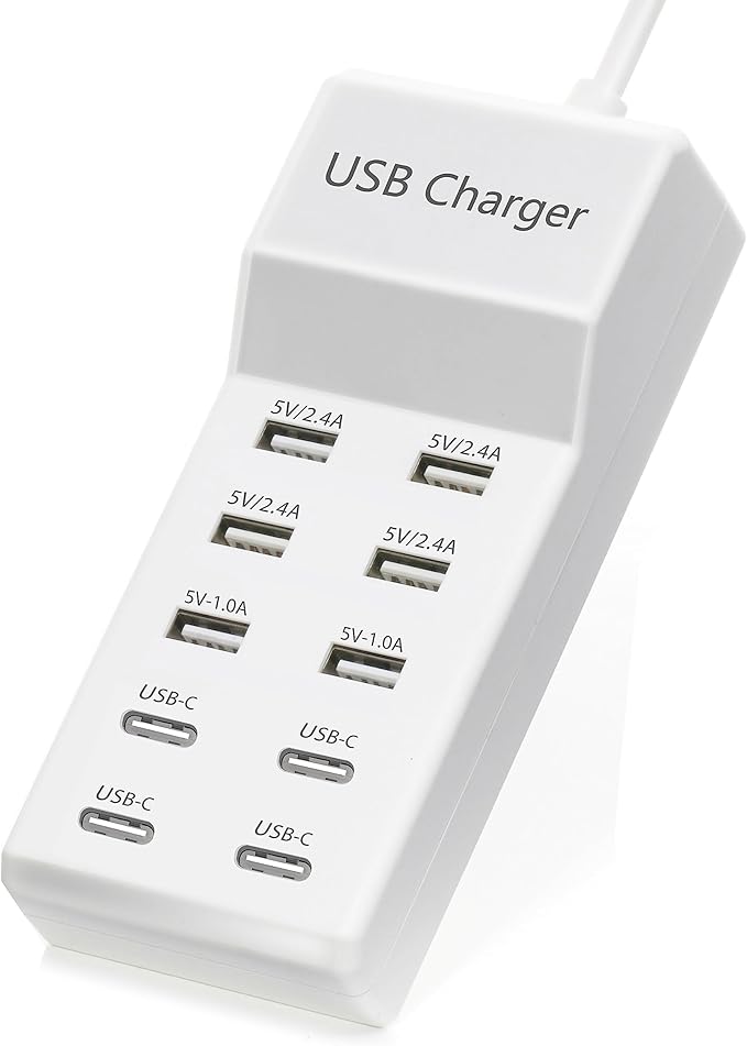USB Charger,50W USB Charging Station with 10-Port (6 USB-A Port & 4 USB-C Port) Compatible with iPhone 15/14/13/13pro Max 12/12 Mini/12Pro/12 Pro Max/11,Tablets, Smartphones White