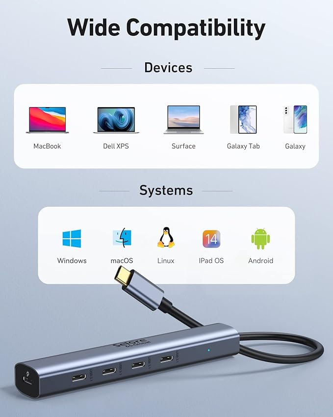 10Gbps USB-C Hub, 5-Port USB-C Splitter with 100W Power Delivery, Multiport Adapter for Laptops, USBC Hub for MacBook Pro/Air M2/M1, iPad, Dell, HP, Samsung