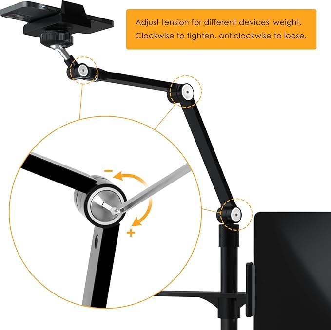 viozon 3-in-1 Selfie Desktop Live Stand, Height Adjustable/Overhead, 8" LED Ring Light, Compatible with 3.5-13" Tablet& Phone, Suitable for YouTube/Tiktok/Recording/Streaming/Online Meeting-B